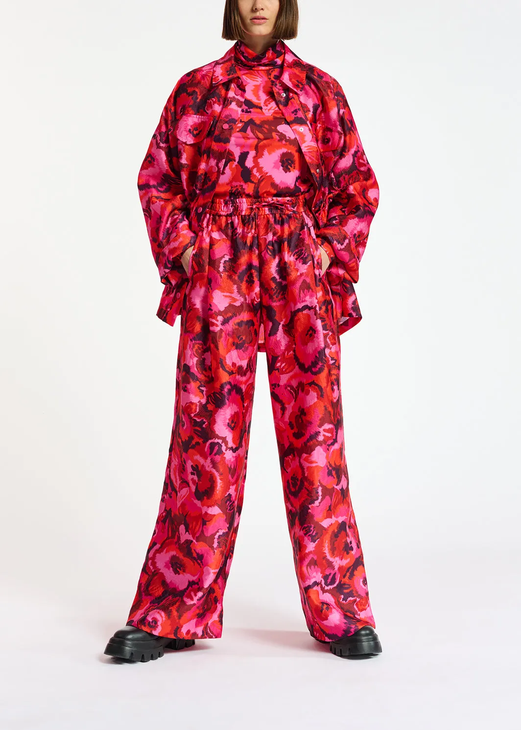 Pink, red and purple floral-jacquard jacket