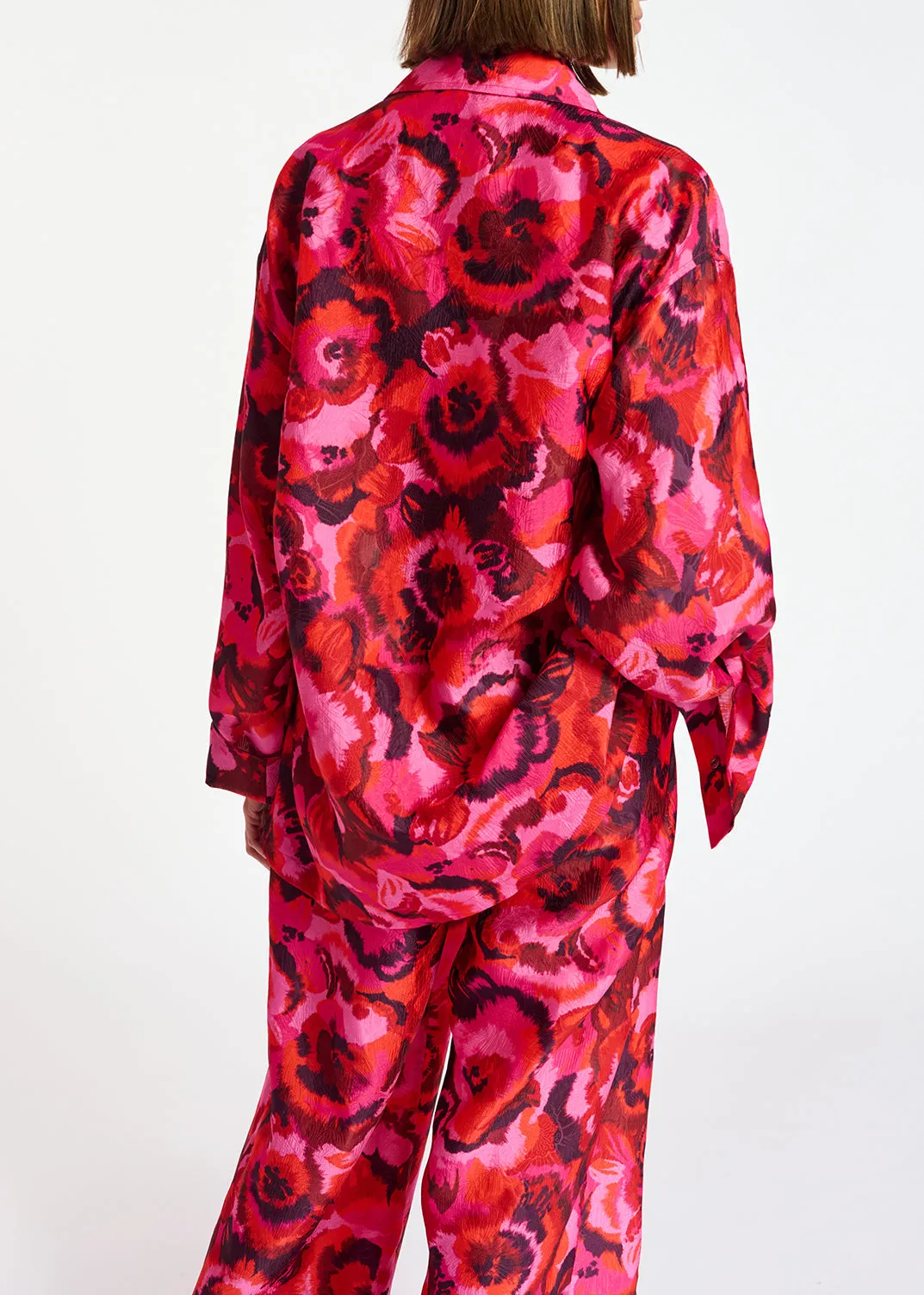 Pink, red and purple floral-jacquard jacket