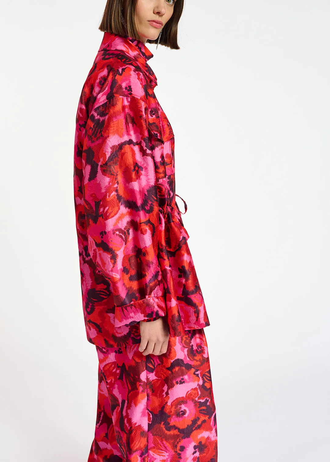 Pink, red and purple floral-jacquard jacket