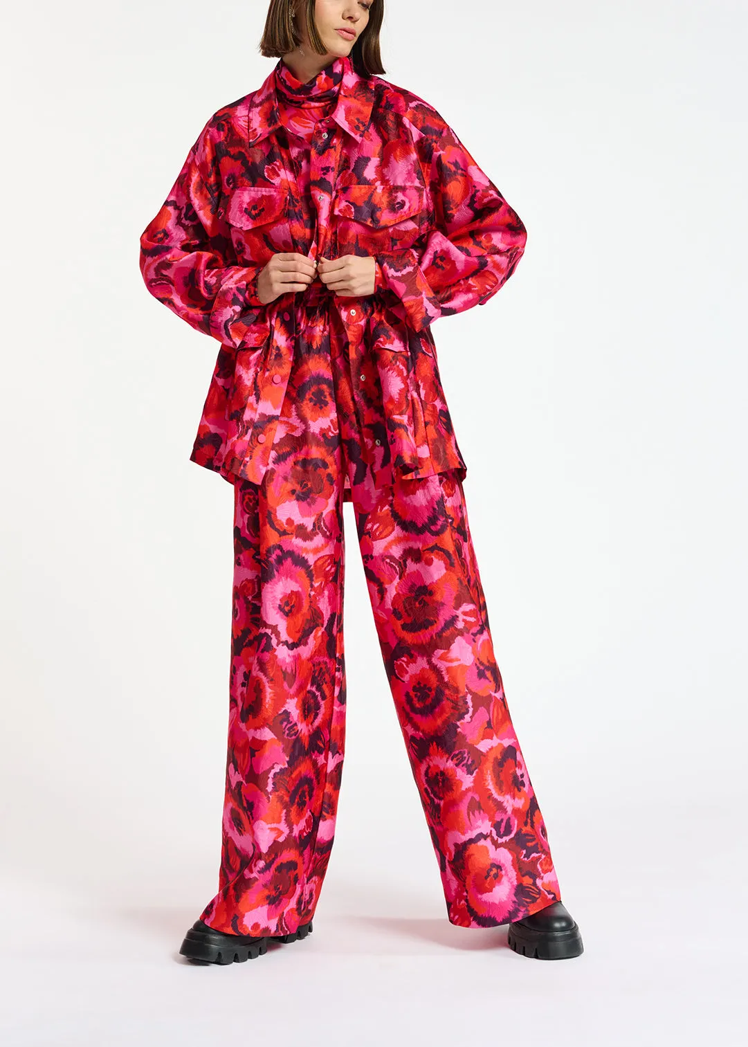 Pink, red and purple floral-jacquard jacket