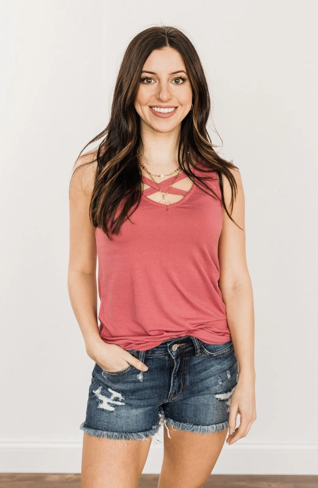 Places to Go Criss Cross Tank Top- Berry
