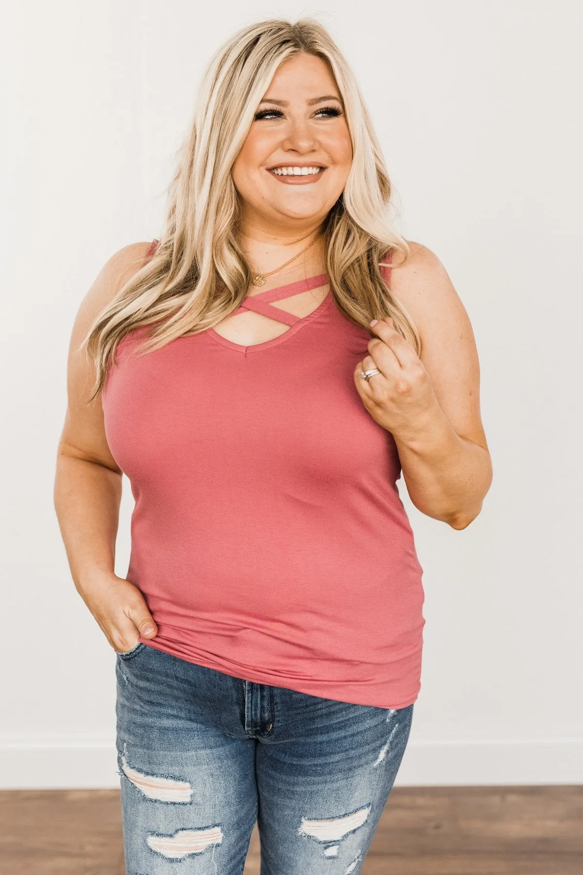 Places to Go Criss Cross Tank Top- Berry