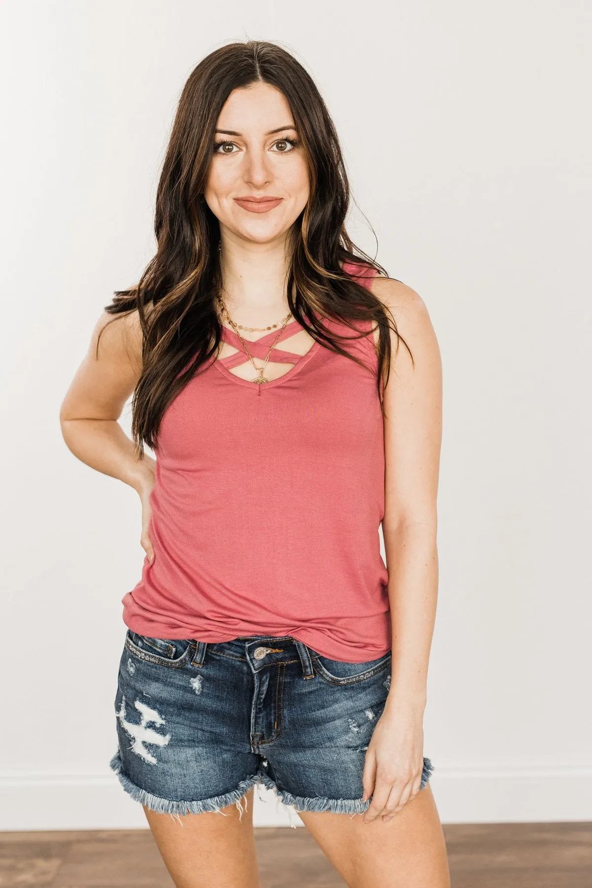 Places to Go Criss Cross Tank Top- Berry