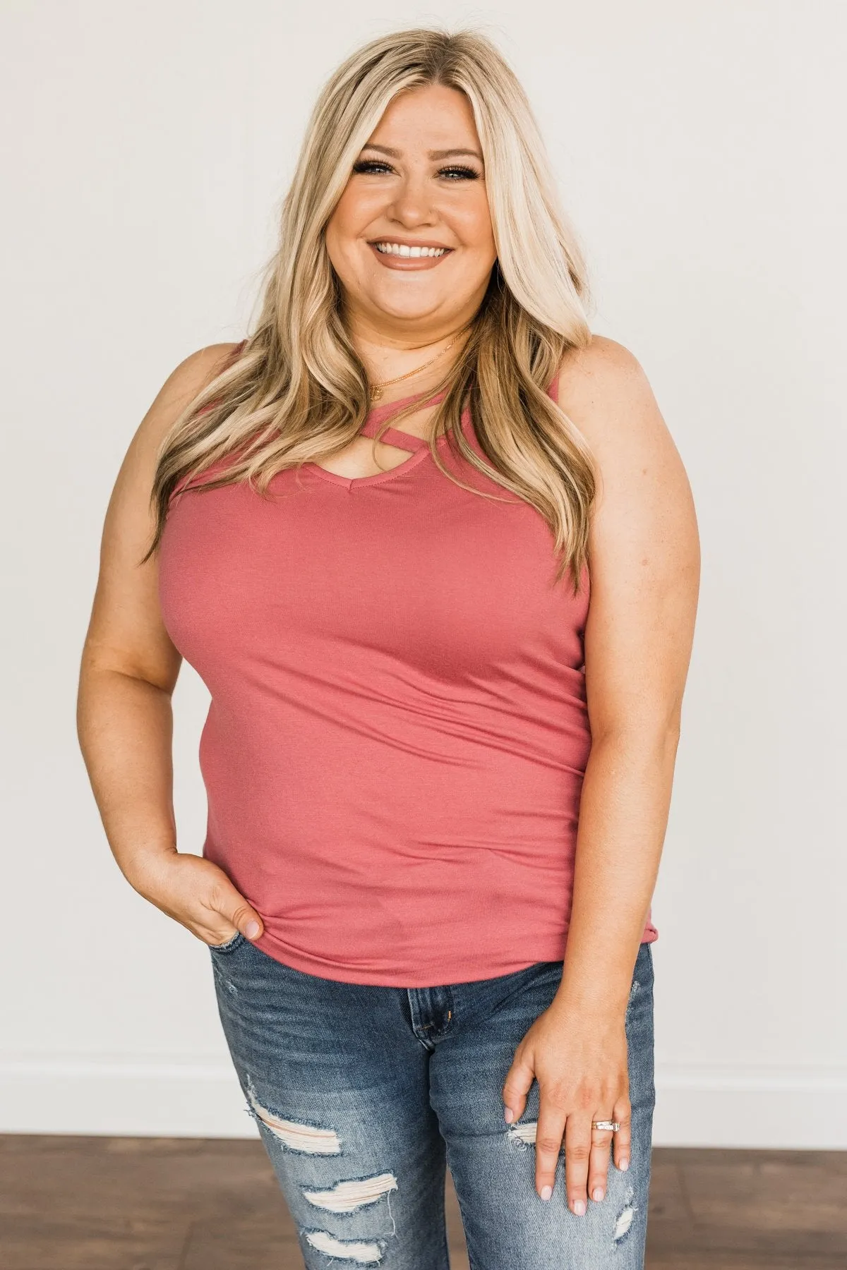 Places to Go Criss Cross Tank Top- Berry