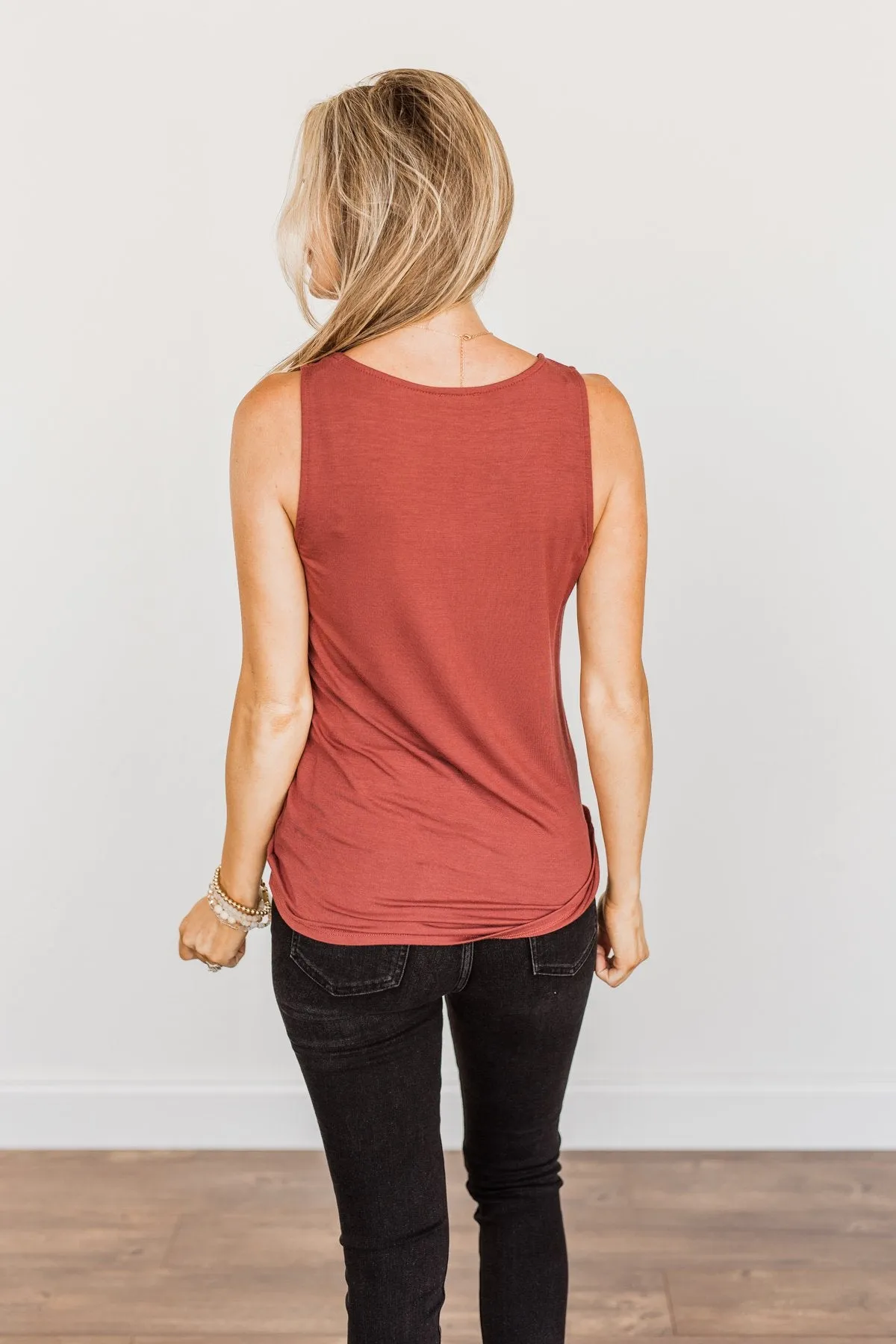 Places to Go Criss-Cross Tank Top- Brick