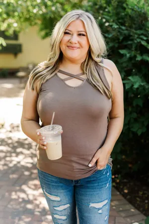 Places to Go Criss-Cross Tank Top- Mocha