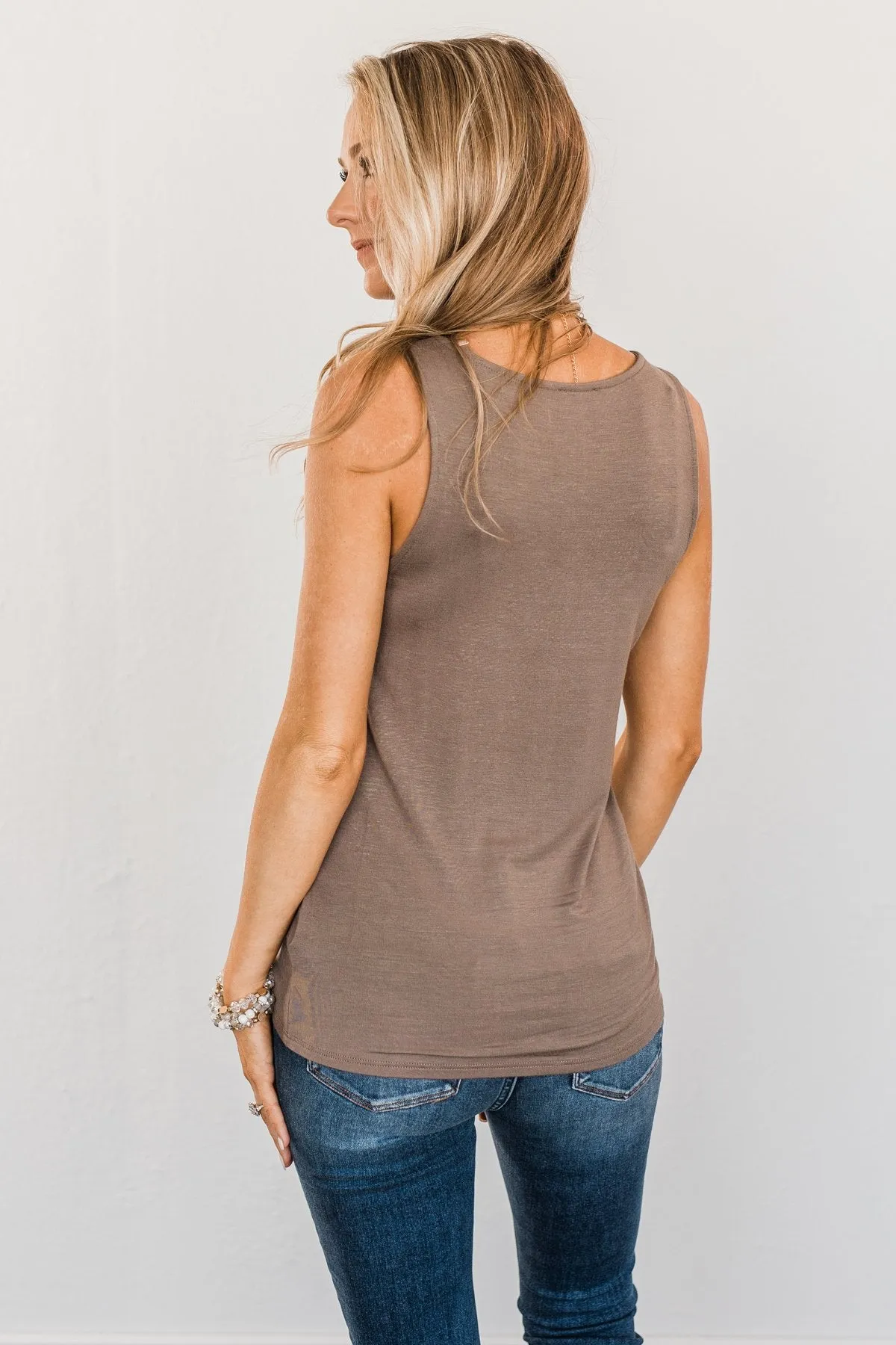 Places to Go Criss-Cross Tank Top- Mocha