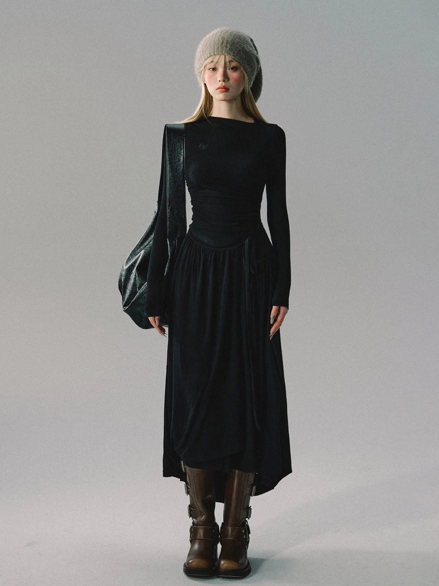 Plain Chic Tight Flare Simple Knit＆Long-Skirt