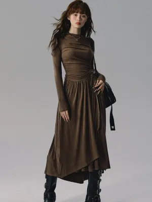 Plain Chic Tight Flare Simple Knit＆Long-Skirt