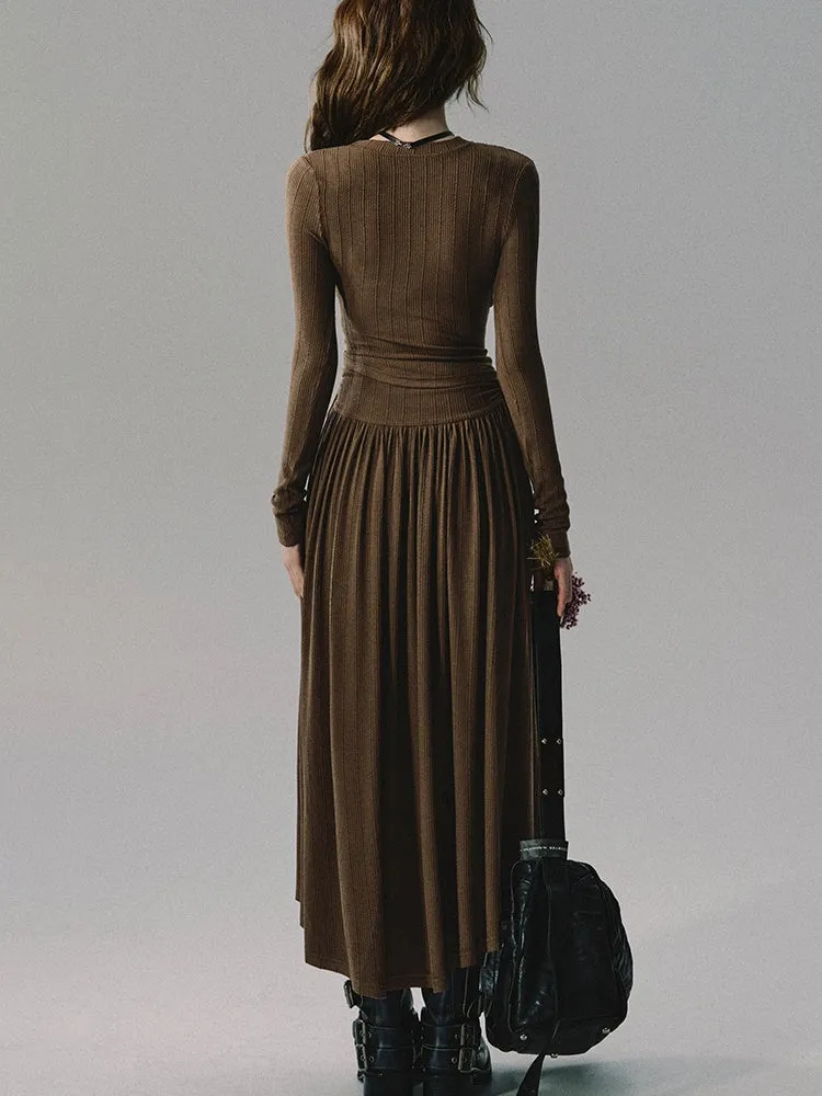Plain Chic Tight Flare Simple Knit＆Long-Skirt