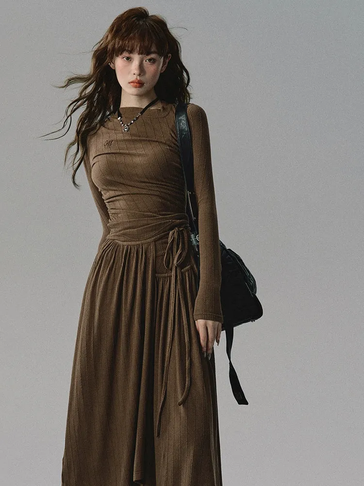 Plain Chic Tight Flare Simple Knit＆Long-Skirt