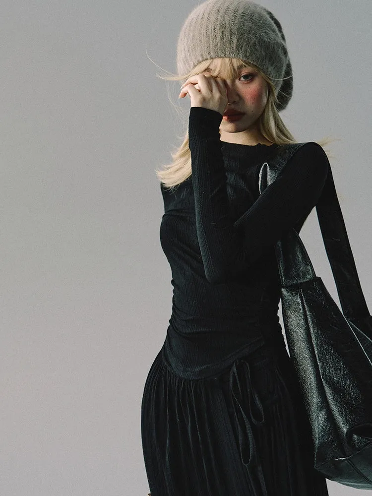 Plain Chic Tight Flare Simple Knit＆Long-Skirt
