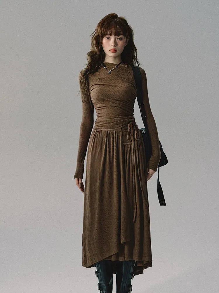 Plain Chic Tight Flare Simple Knit＆Long-Skirt