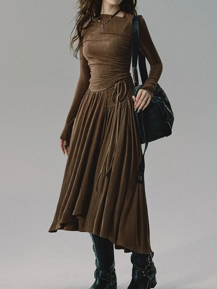 Plain Chic Tight Flare Simple Knit＆Long-Skirt
