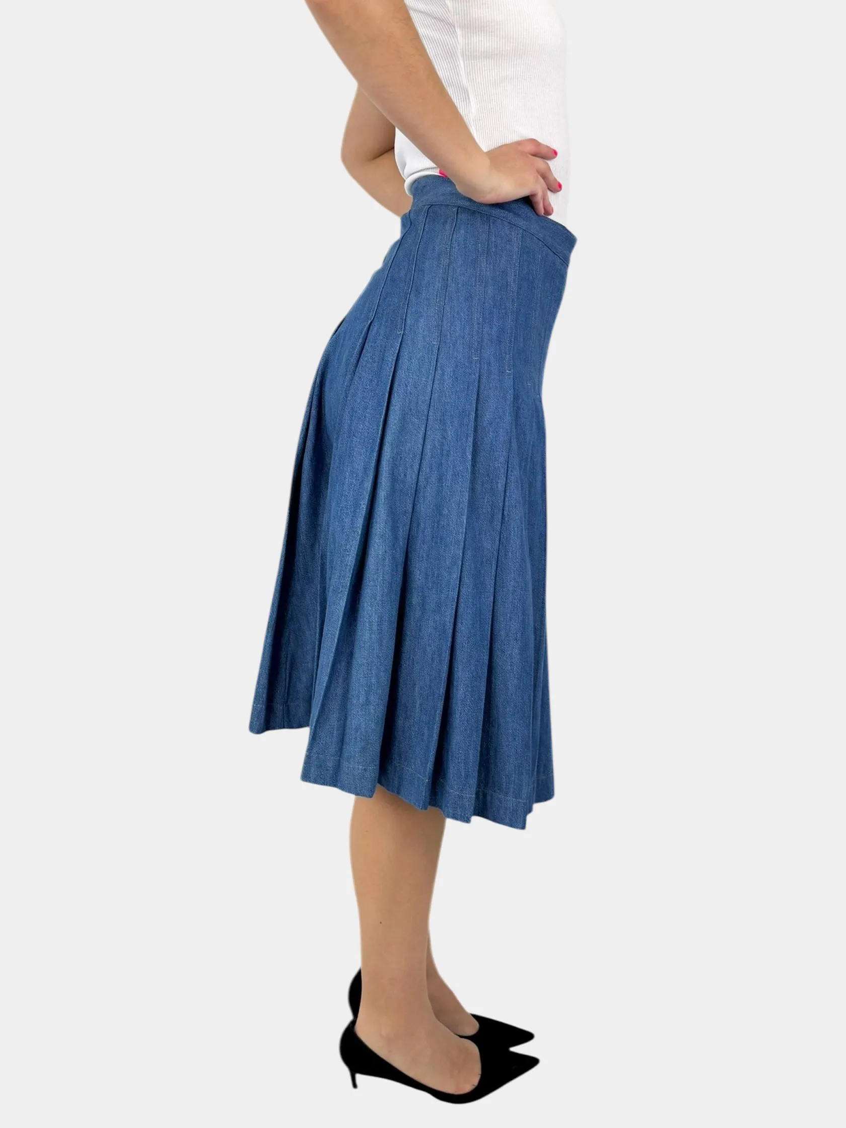 Pleated Denim Skirt