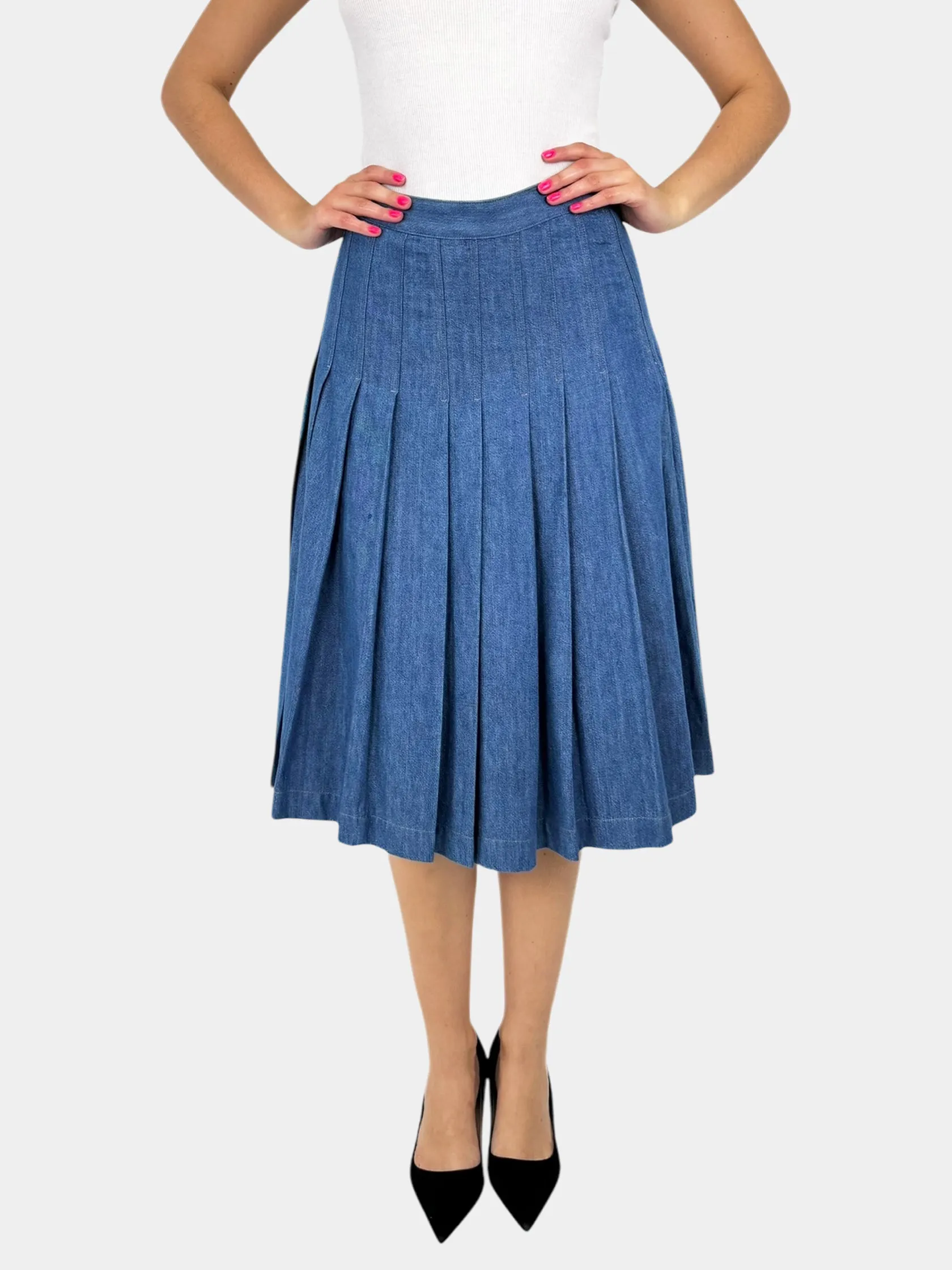 Pleated Denim Skirt