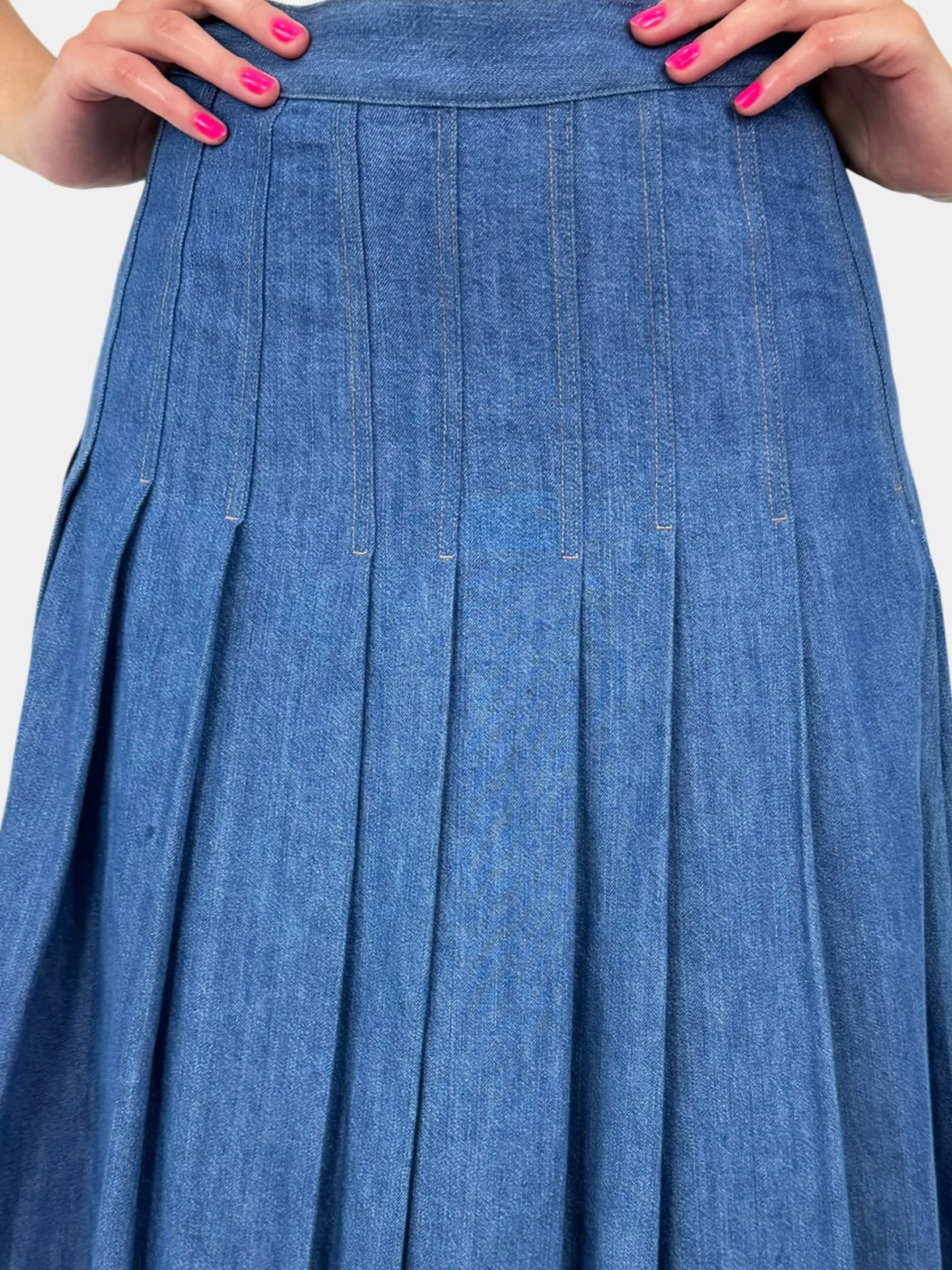 Pleated Denim Skirt