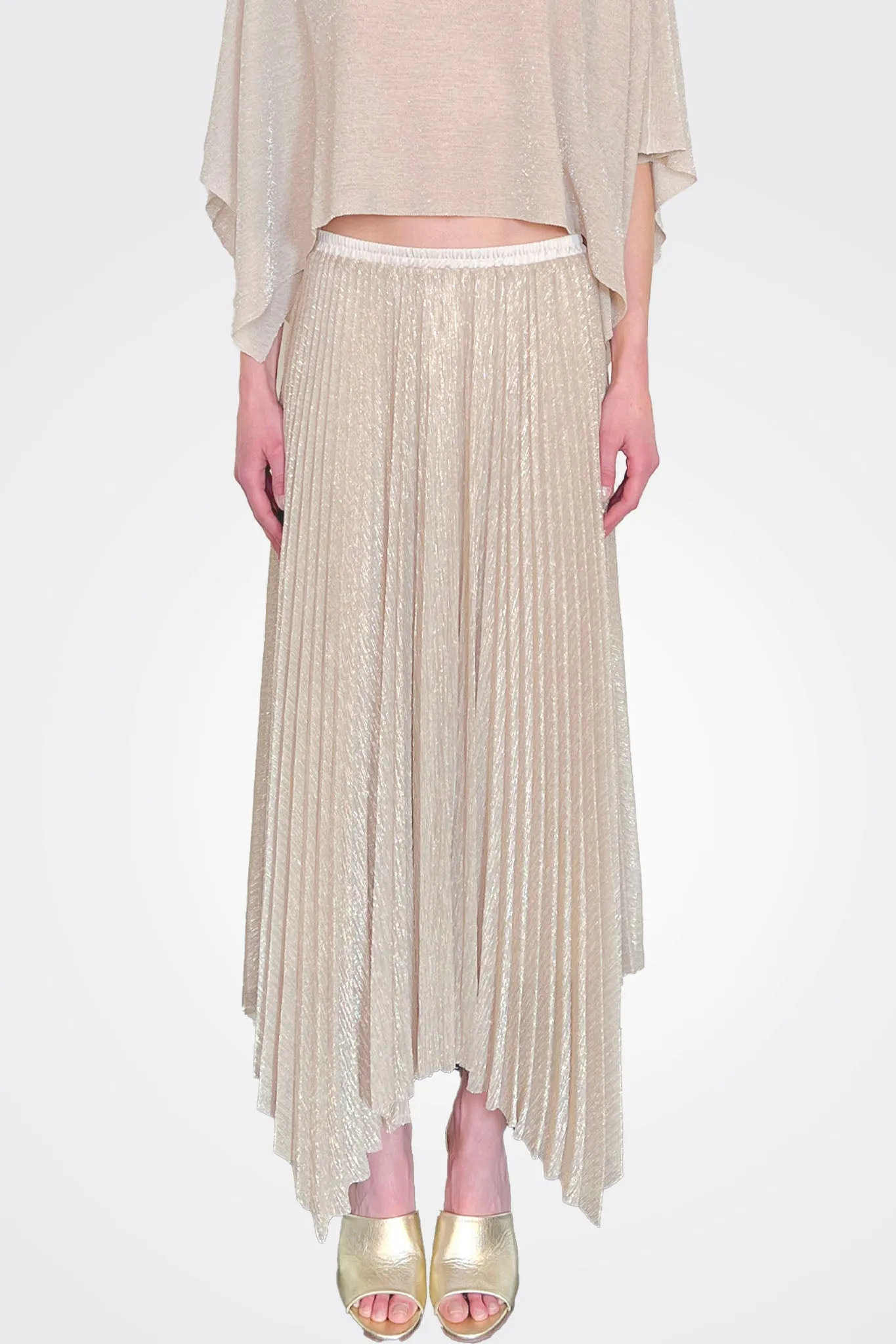 Pleated Lurex Skirt - Gold