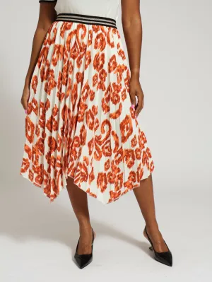 Pleated Midi Skirt With Rib Waistband - Rust