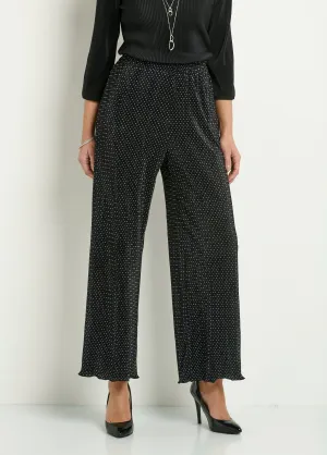 Pleated polka dot elasticated wide leg pants