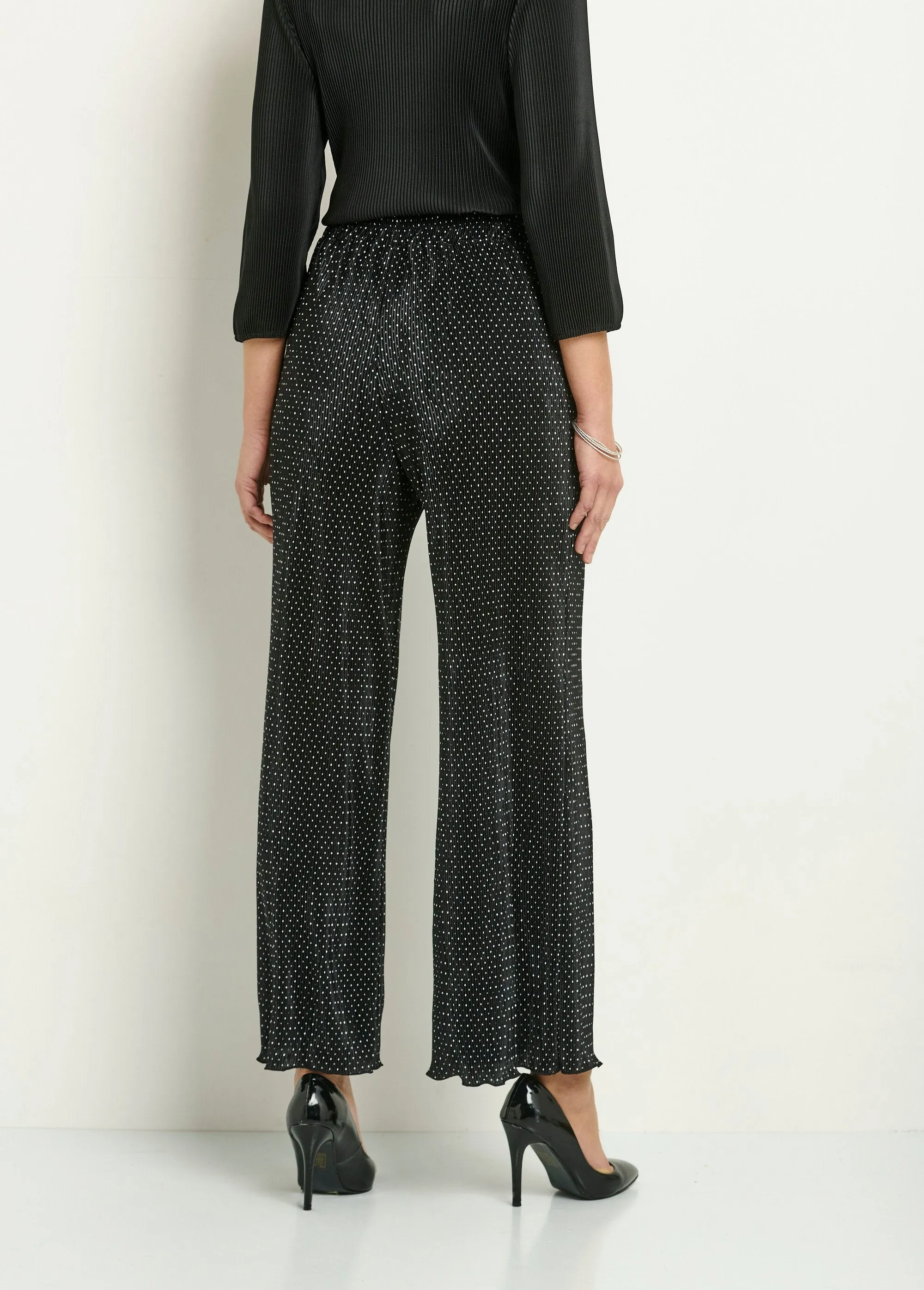 Pleated polka dot elasticated wide leg pants