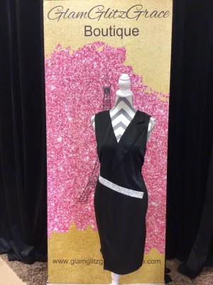 Plus Size Black No Sleeves V-cut Dress With Bling across Waist