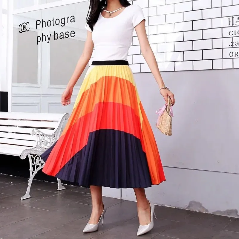 Plus Size Cartoon Print Midi Pleated Skirts