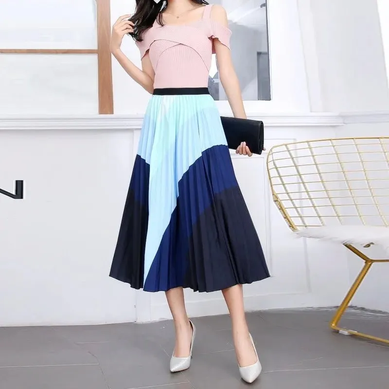 Plus Size Cartoon Print Midi Pleated Skirts