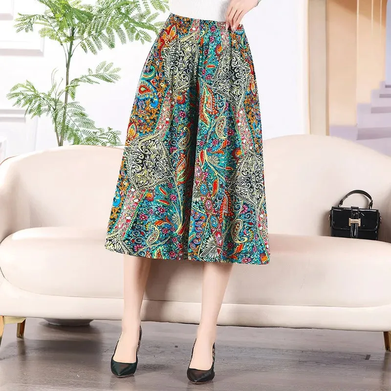 Plus Size Fashionable Flower Print Short Skirt Classic
