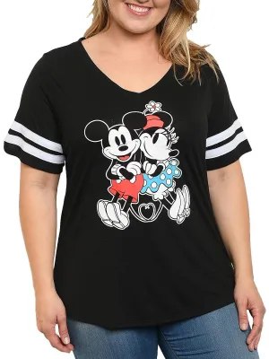 Plus Size Women's Mickey Minnie Mouse V-Neck T-Shirt Black