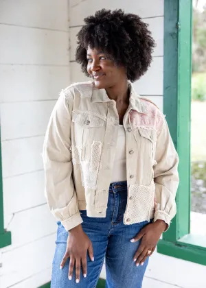 POL Oversized Crochet Patchwork Twill Jacket