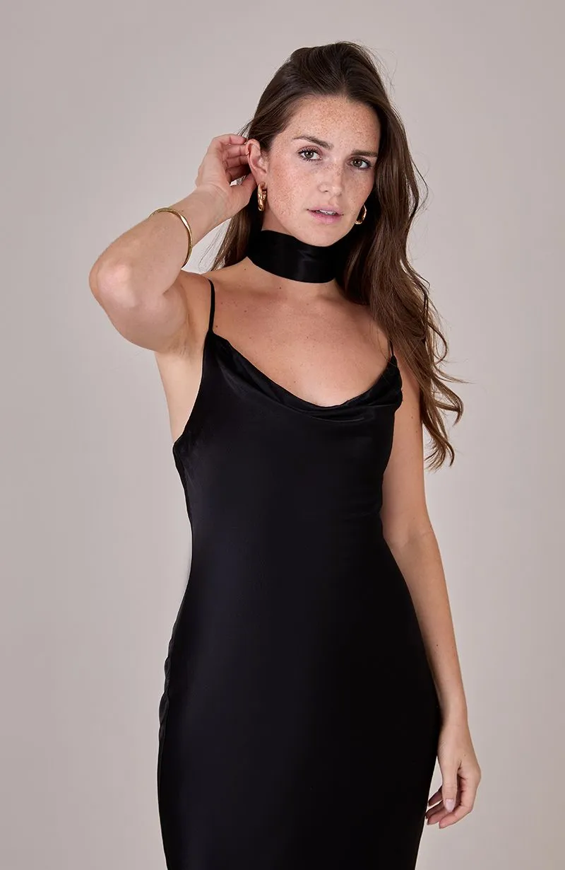 Pollenca Dress in Black Viscose Satin