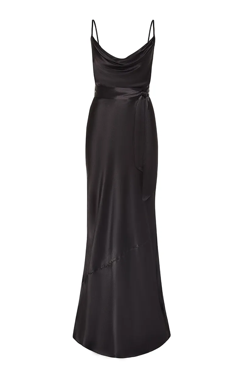 Pollenca Dress in Black Viscose Satin