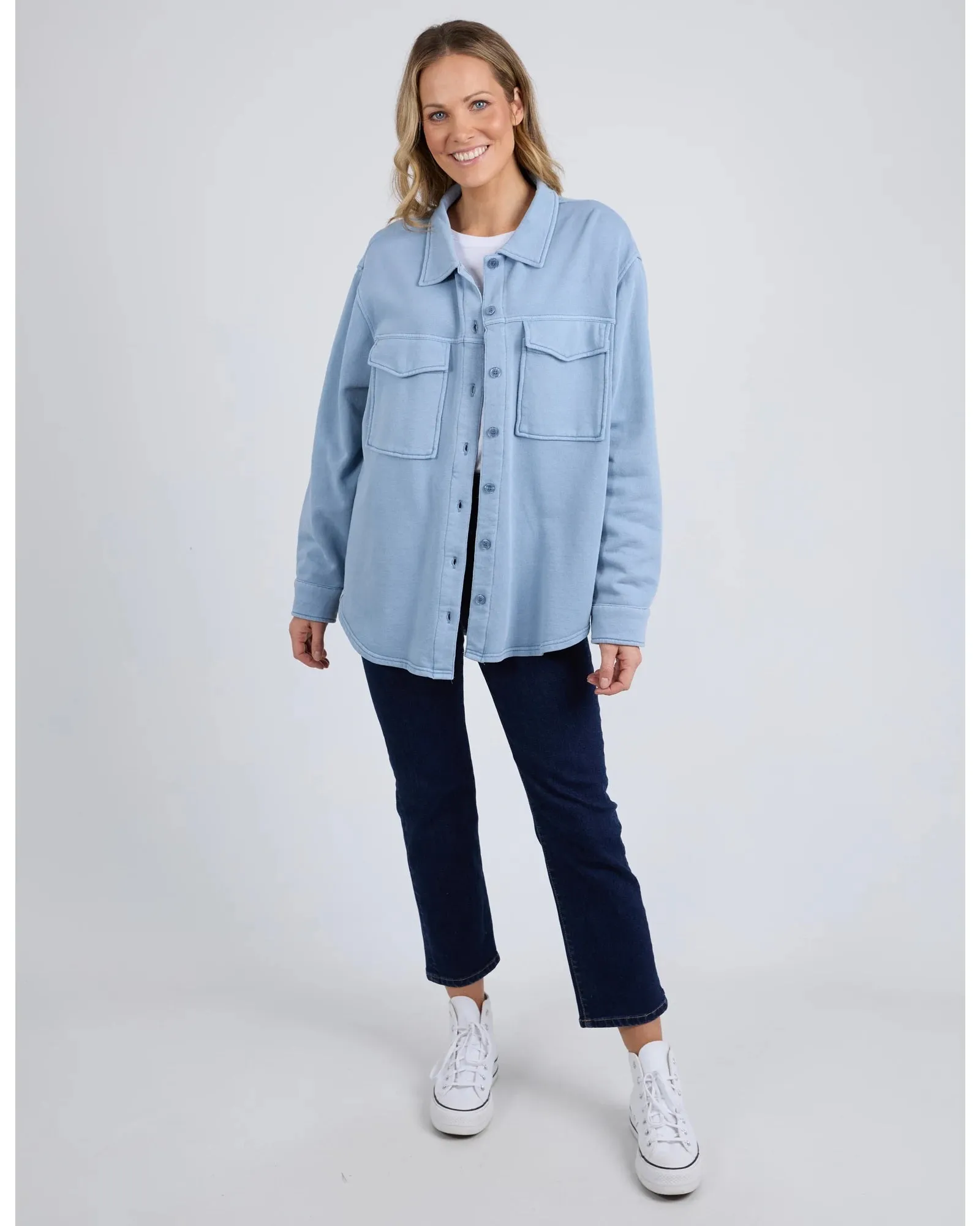 Poppy Fleece Shacket - Steel Blue