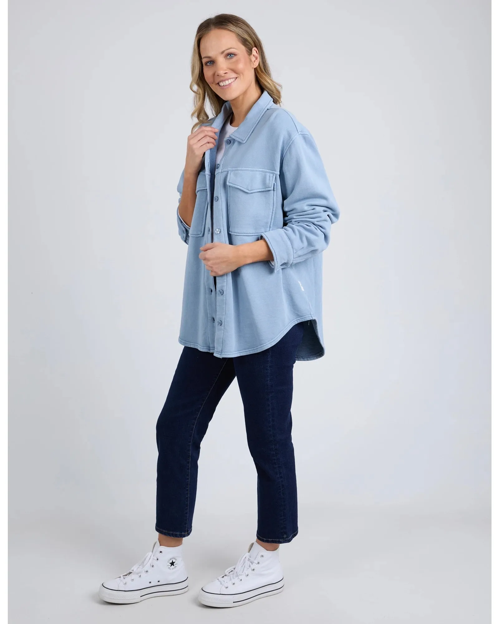 Poppy Fleece Shacket - Steel Blue