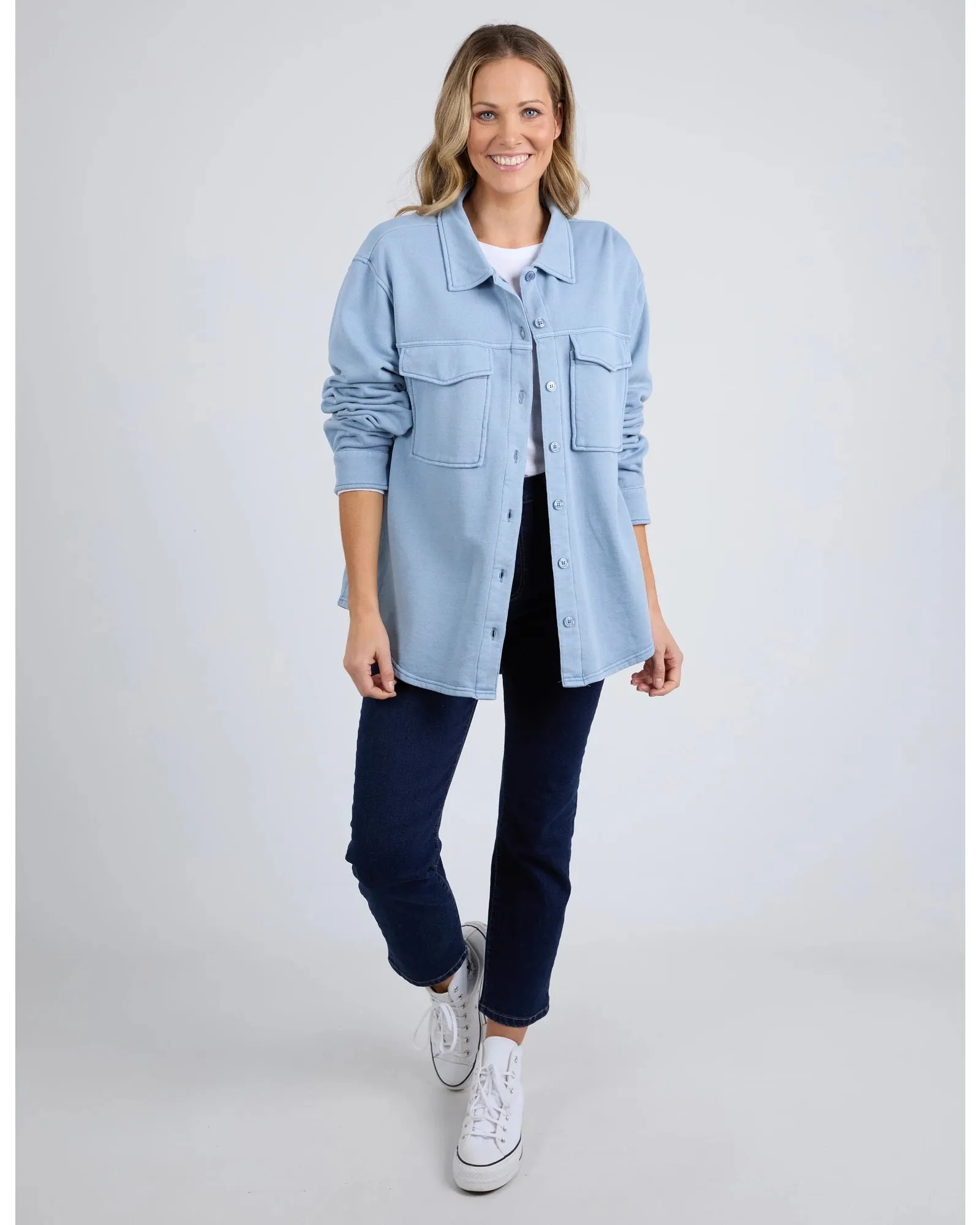 Poppy Fleece Shacket - Steel Blue