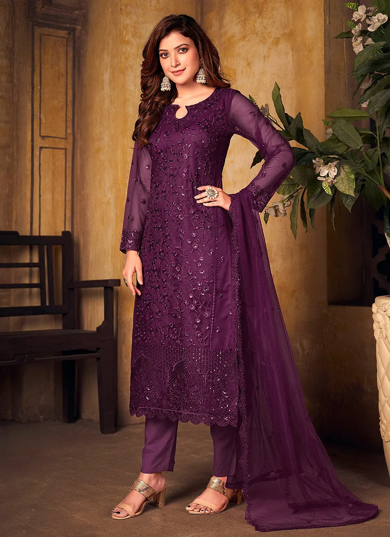 Purple Sequence Traditional Pakistani Salwar Kameez