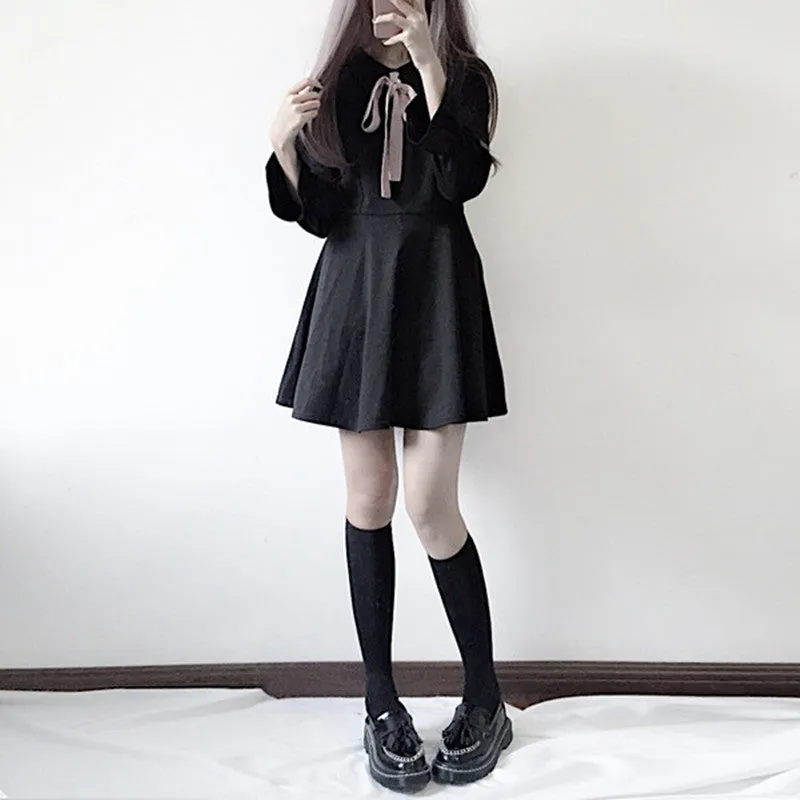 "BOW BLACK LONG SLEEVE" DRESS K042601