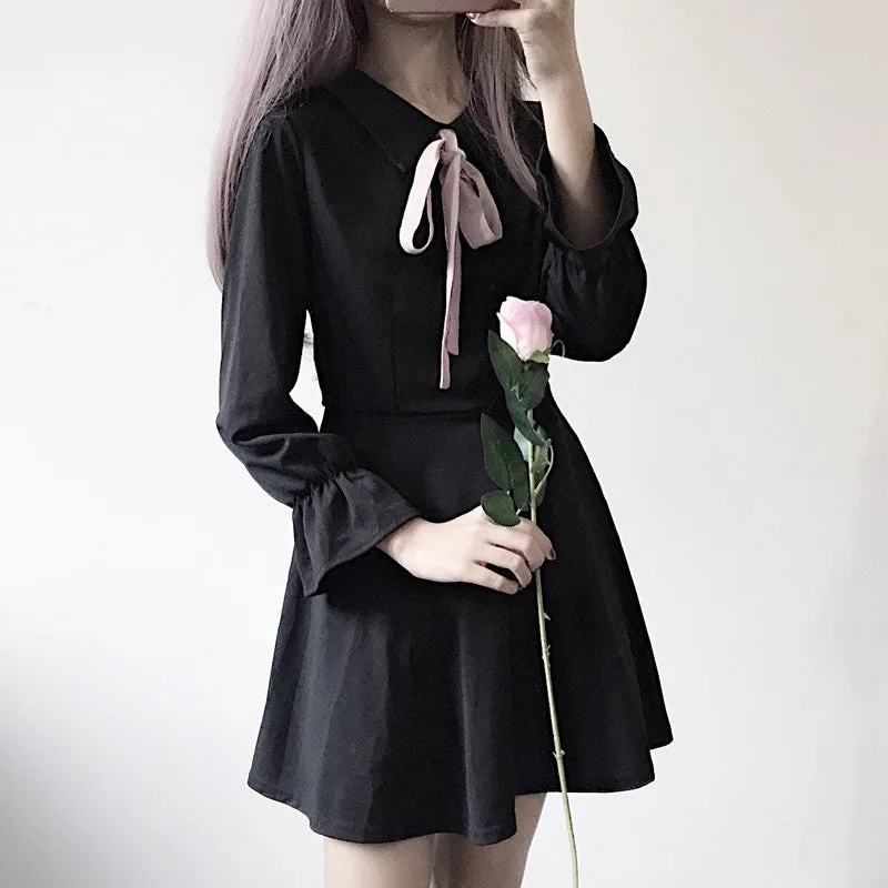 "BOW BLACK LONG SLEEVE" DRESS K042601