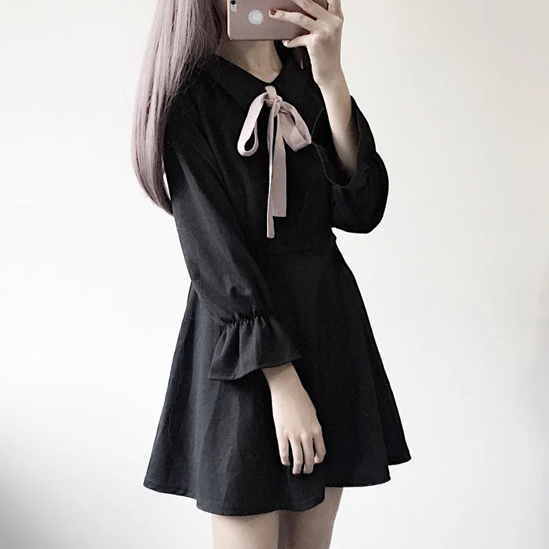 "BOW BLACK LONG SLEEVE" DRESS K042601