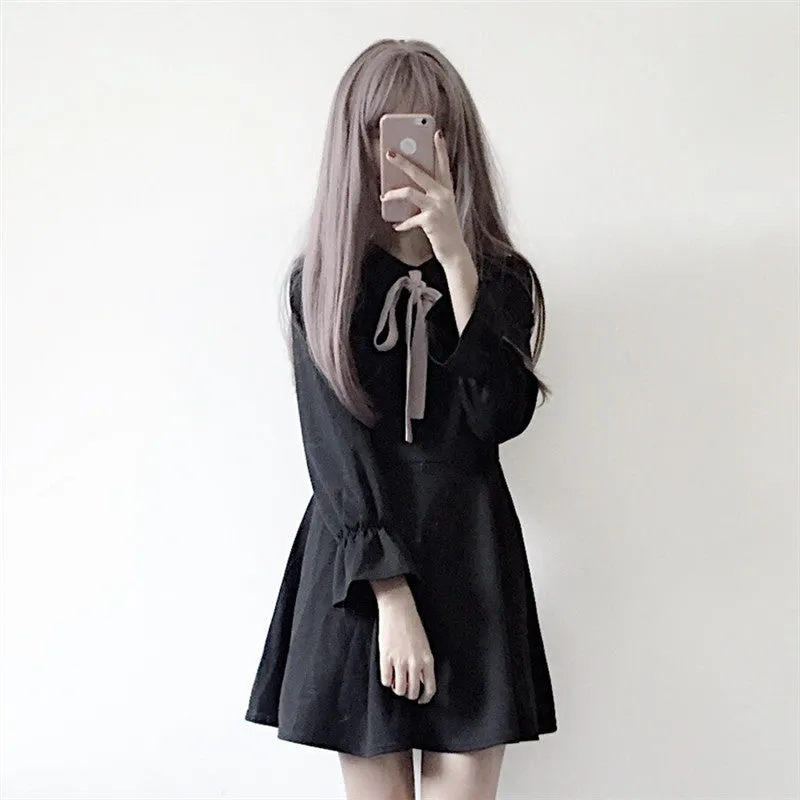 "BOW BLACK LONG SLEEVE" DRESS K042601