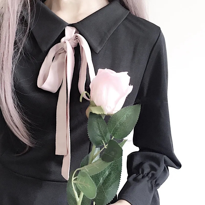 "BOW BLACK LONG SLEEVE" DRESS K042601
