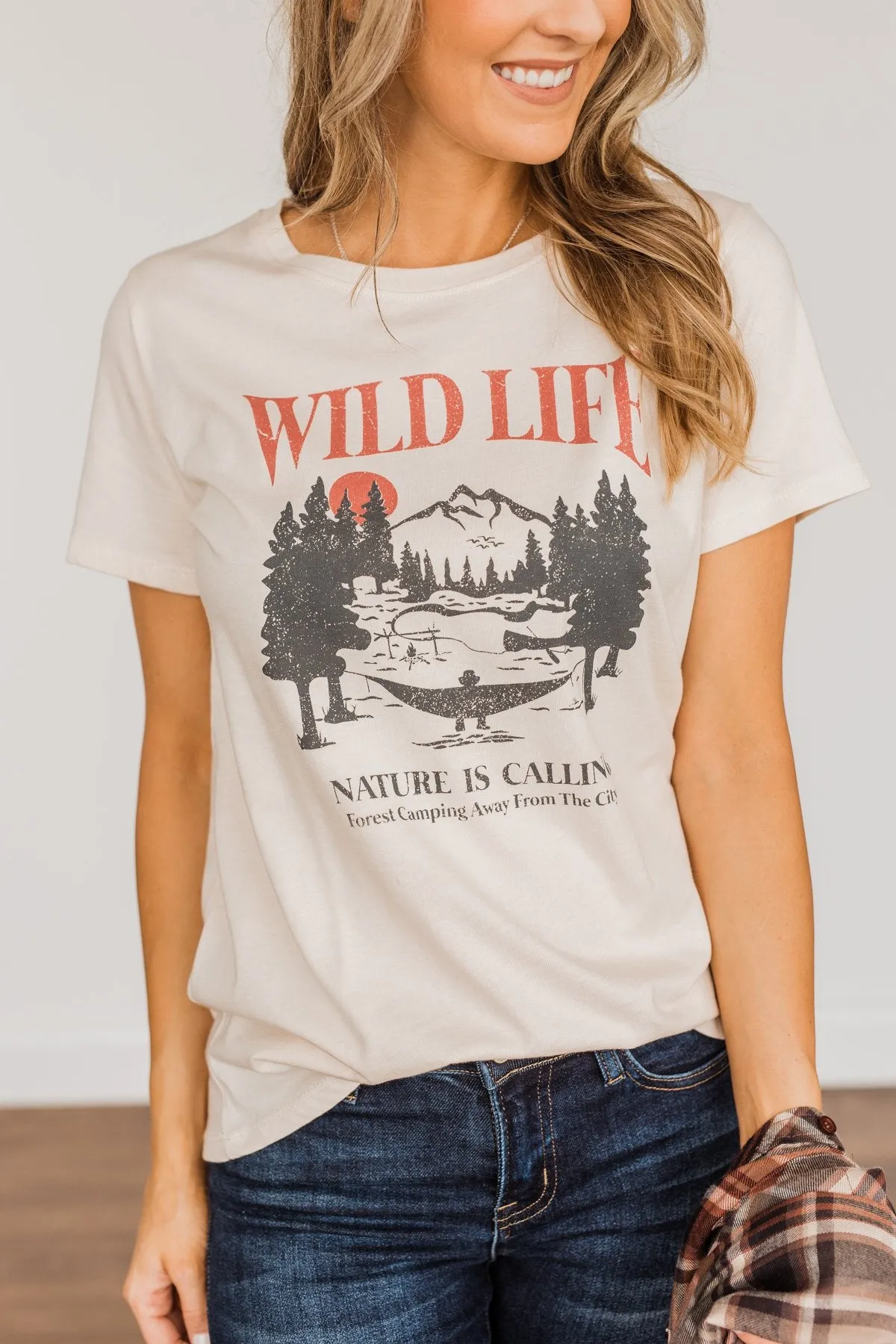 "Wild Life. Nature Is Calling" Graphic Tee- Cream