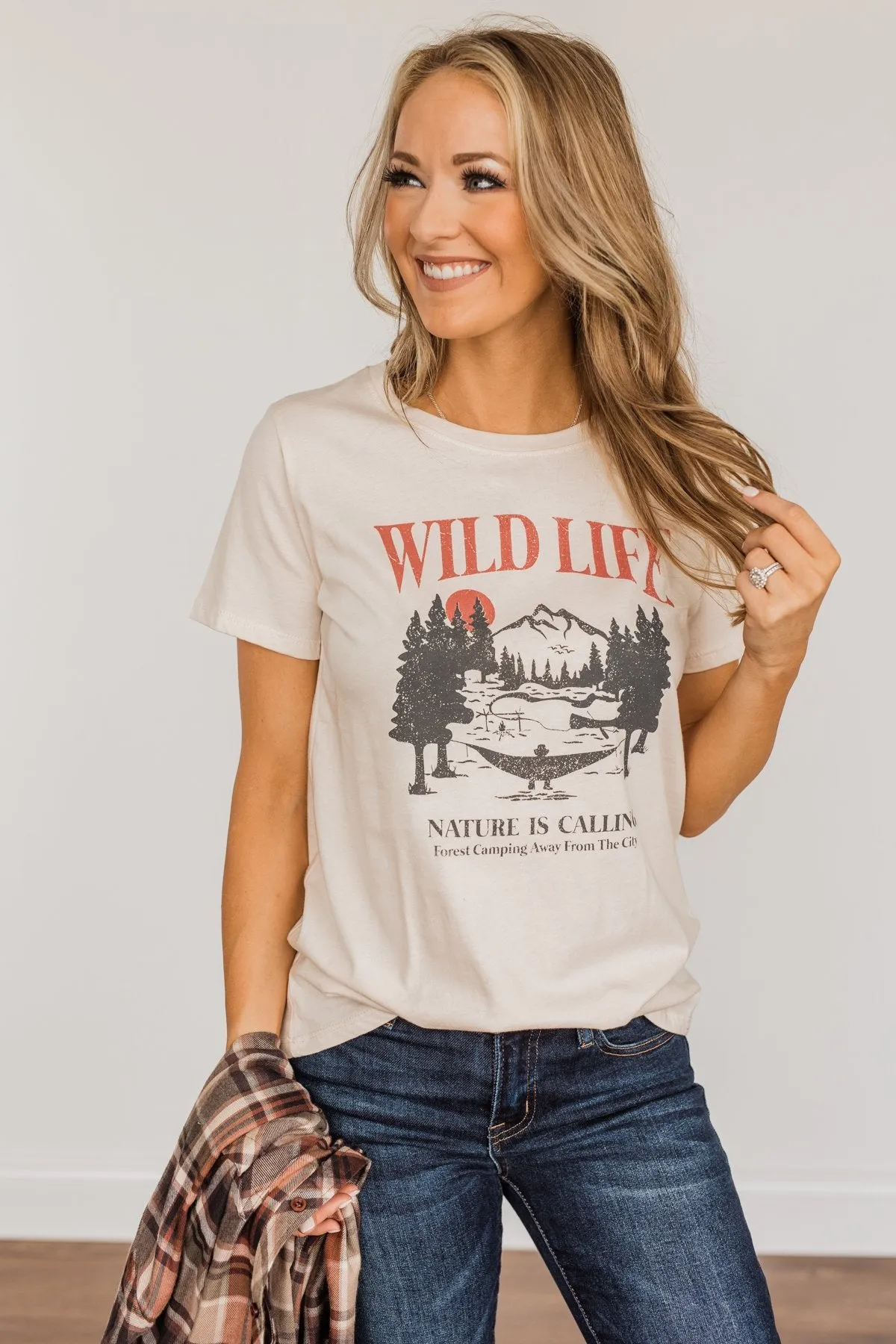 "Wild Life. Nature Is Calling" Graphic Tee- Cream