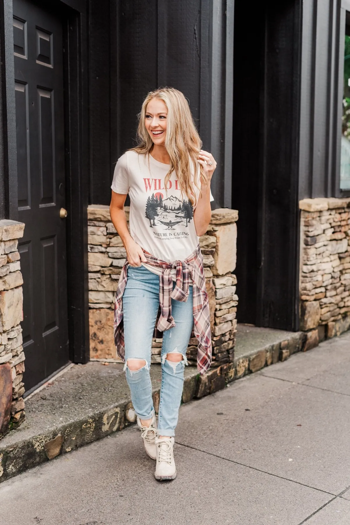 "Wild Life. Nature Is Calling" Graphic Tee- Cream