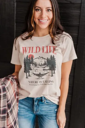 "Wild Life. Nature Is Calling" Graphic Tee- Cream