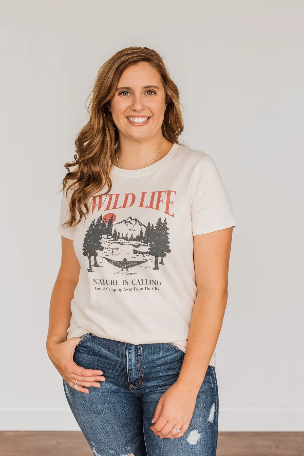 "Wild Life. Nature Is Calling" Graphic Tee- Cream