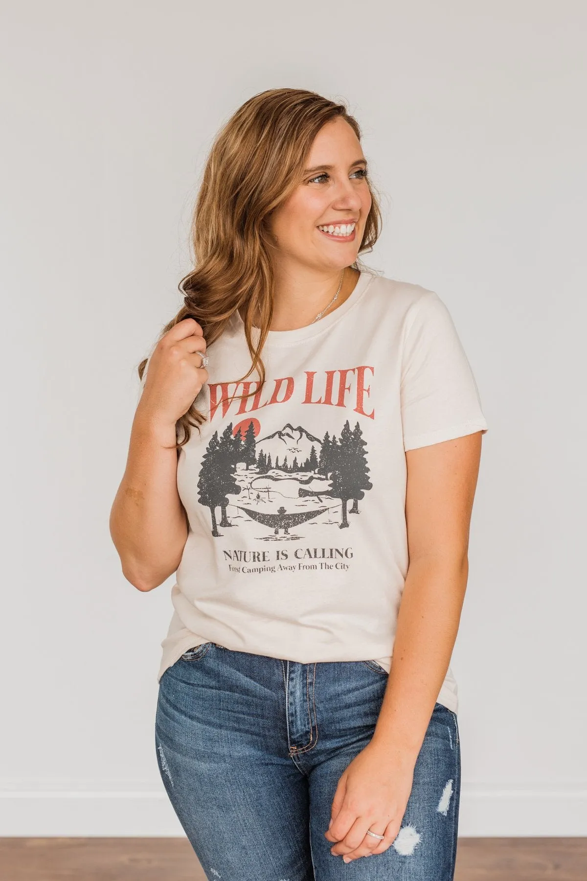 "Wild Life. Nature Is Calling" Graphic Tee- Cream