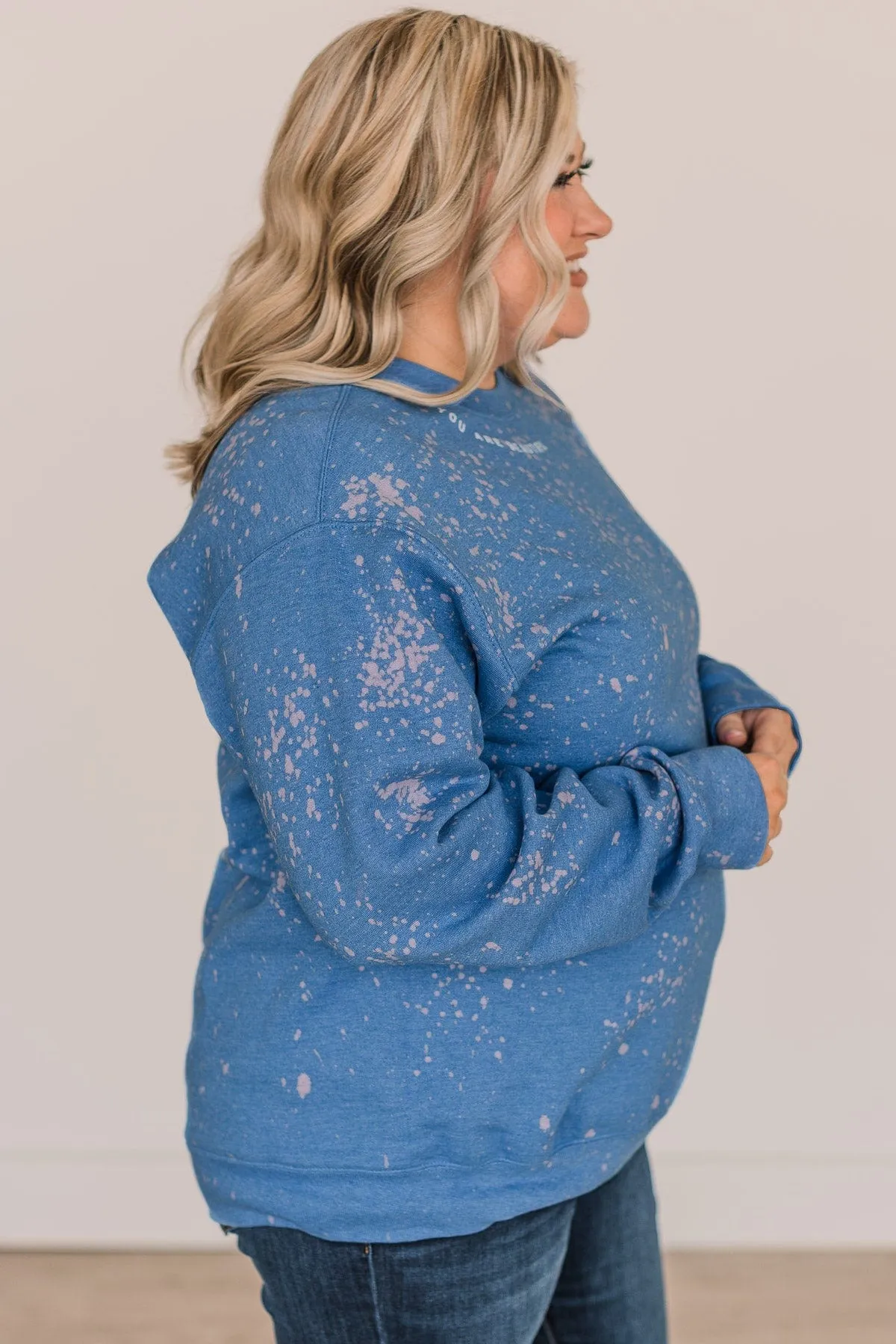 "You Are Beautiful" Bleached Crew Neck- Royal Blue