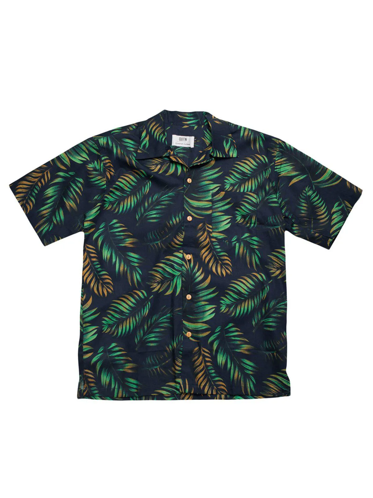 Qutn Hawaiian Shirt SS Navy Tropical Leaves